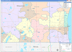 Kenosha Metro Area Wall Map Color Cast Style 2026