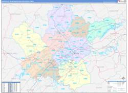 Knoxville Metro Area, TN Zip Code Maps Color Cast Style