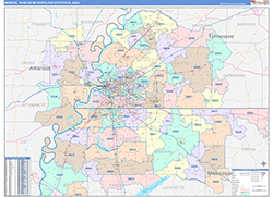 Memphis Metro Area Wall Map Color Cast Style 2026