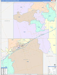 Midland Metro Area Wall Map Color Cast Style 2026