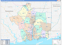 Norwich-New-London-Willimantic Color Cast<br>Wall Map
