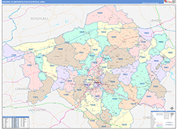 Reading Metro Area Wall Map Color Cast Style 2026