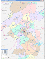 Roanoke Metro Area Wall Map Color Cast Style 2026