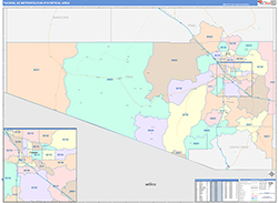 Tucson Metro Area Wall Map Color Cast Style 2026