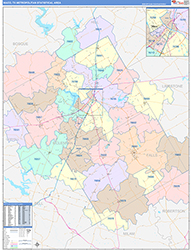 Waco Metro Area Wall Map Color Cast Style 2026