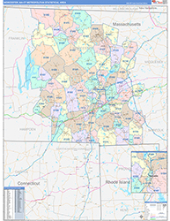 Worcester Metro Area Wall Map Color Cast Style 2026