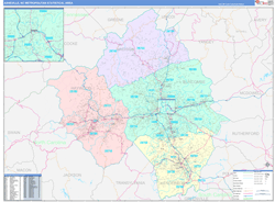 Asheville Metro Area Wall Map Color Cast Style 2024