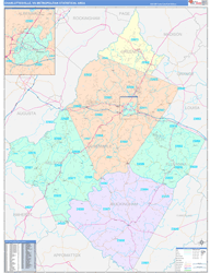 Charlottesville Metro Area Wall Map Color Cast Style 2025