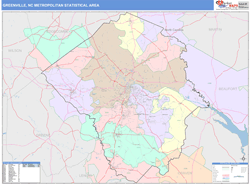 Greenville Metro Area Wall Map Color Cast Style 2024