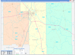 Hattiesburg Metro Area Wall Map Color Cast Style 2024