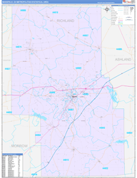 Mansfield Metro Area Wall Map Color Cast Style 2024