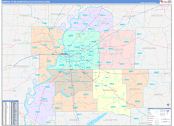 Memphis Metro Area Wall Map Color Cast Style 2024