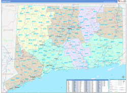 Connecticut Wall Map Color Cast Style 2024