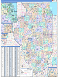 Illinois Wall Map Color Cast Style 2026