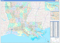 Louisiana Wall Map Color Cast Style 2024