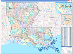 Louisiana Wall Map Color Cast Style 2026