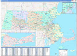 Massachusetts Wall Map Color Cast Style 2024