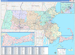 Massachusetts Wall Map Color Cast Style 2026