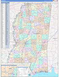 Mississippi Wall Map Color Cast Style 2026