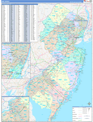 New Jersey Wall Map Color Cast Style 2024
