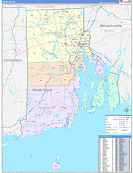 Rhode Island Wall Map Color Cast Style 2026