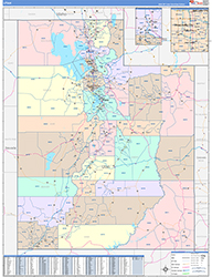 Utah Wall Map Color Cast Style 2026