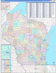 Wisconsin Wall Map Color Cast Style 2026