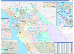 California Central Wall Map Color Cast Style 2024