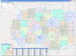 Illinois Central Wall Map Color Cast Style 2024