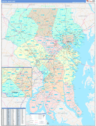Maryland Central Wall Map Color Cast Style 2024