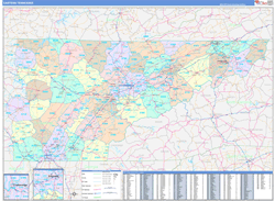 Tennessee Eastern Wall Map Color Cast Style 2024