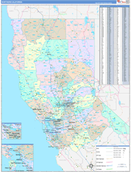 California Northern Wall Map Color Cast Style 2024