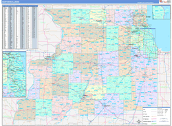 Illinois Northern Wall Map Color Cast Style 2024