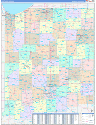 Indiana Northern Wall Map Color Cast Style 2024