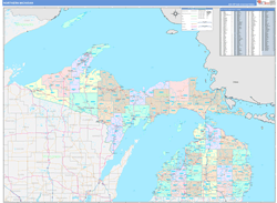 Michigan Northern Wall Map Color Cast Style 2024