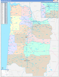 Oregon North Western Wall Map Color Cast Style 2024