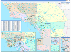 California Southern Wall Map Color Cast Style 2024