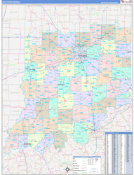Indiana Southern Wall Map Color Cast Style 2024