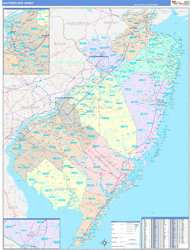 New Jersey Southern Wall Map Color Cast Style 2024