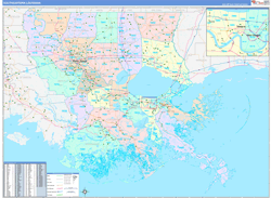 Louisiana South Eastern Wall Map Color Cast Style 2024