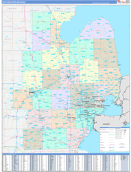 Michigan South Eastern Wall Map Color Cast Style 2024