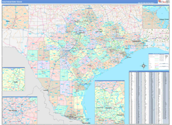 Texas South Eastern Wall Map Color Cast Style 2024