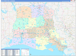 Louisiana South Western Wall Map Color Cast Style 2024