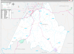 Campbell County, VA Wall Map Premium Style 2024