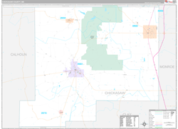 Chickasaw County, MS Wall Map Premium Style 2024