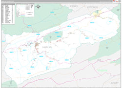 Harlan County, KY Wall Map Premium Style 2024