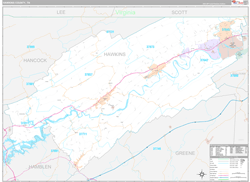 Hawkins County, TN Wall Map Premium Style 2024