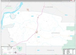 Jefferson County, MS Wall Map Premium Style 2024