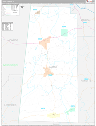 Lamar County, AL Wall Map Premium Style 2024