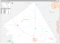 Lampasas County, TX Wall Map Premium Style 2024